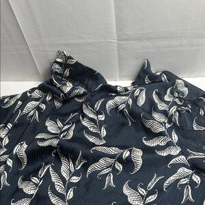 Lane Bryant Navy and White Leaf-Print Blouse